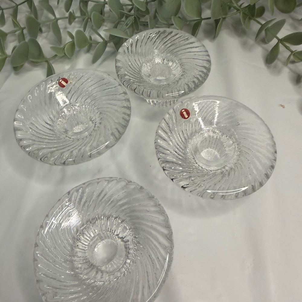 4 Iittala Finland Poppa Crystal Candle Holder  Glass Kokko Spiral